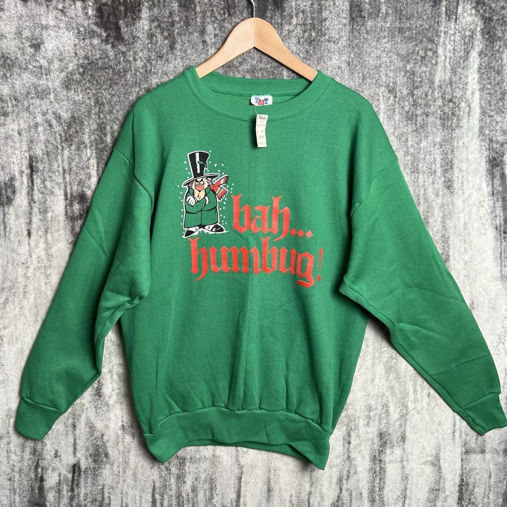 NWT Vintage 90s TNT by Trau & Loevner Bah Humbug XL Green Sweatshirt